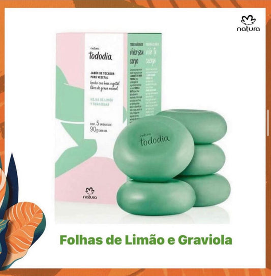 Natura Tododia Sabonete em barra puro vegetal - 5 unidades de 90g - Folhas de limão e graviola