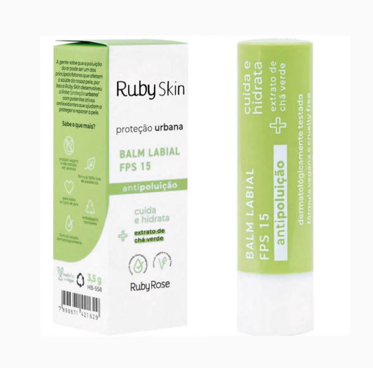 Balm Labial FPS15 Extrato De Chá Verde Proteção Urbana Ruby Rose