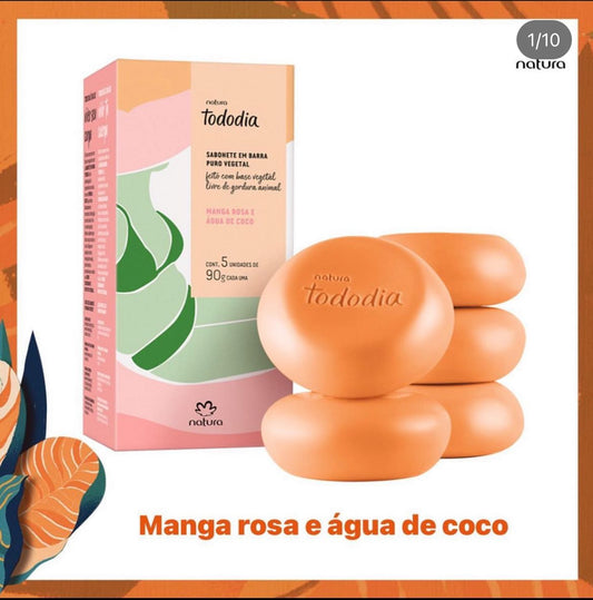 Natura Tododia Sabonete em barra puro vegetal - 5 unidades de 90g - Manga rosa e água de coco