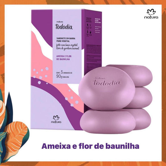 Natura Tododia Sabonete em barra puro vegetal - 5 unidades de 90g - Ameixa e flor de baunilha